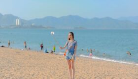 Traveler at Nha Trang Beach, Khanh Hoa Province
